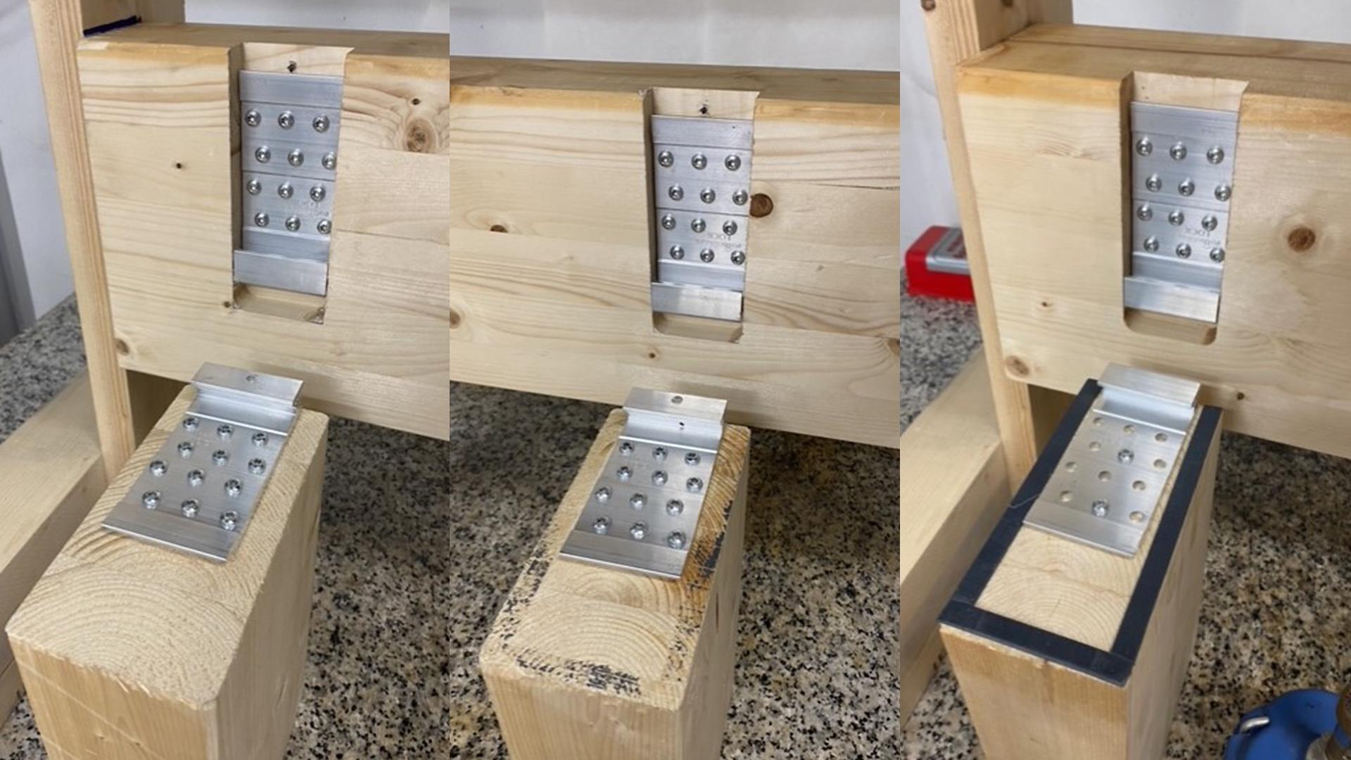 Connections before the experiment (a: no tolerance, b: 4 mm tolerance, c: 5 mm tolerance with intumescent tape) 