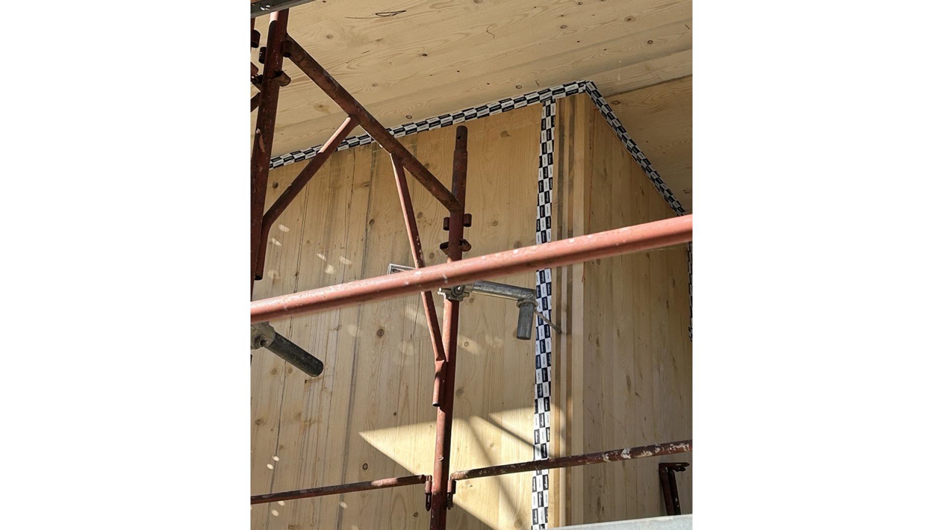 Airtightness tape in building site with cross-laminated timber elements 