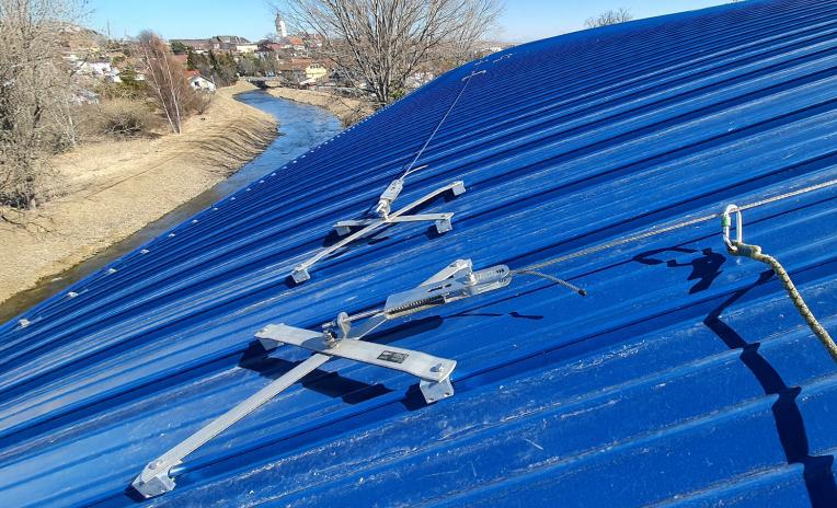  Standing seam metal roof with certified anchor points for fall protection