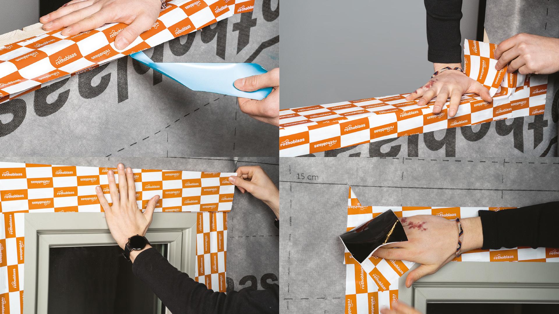 applying SMART BAND sealing tape on window frame