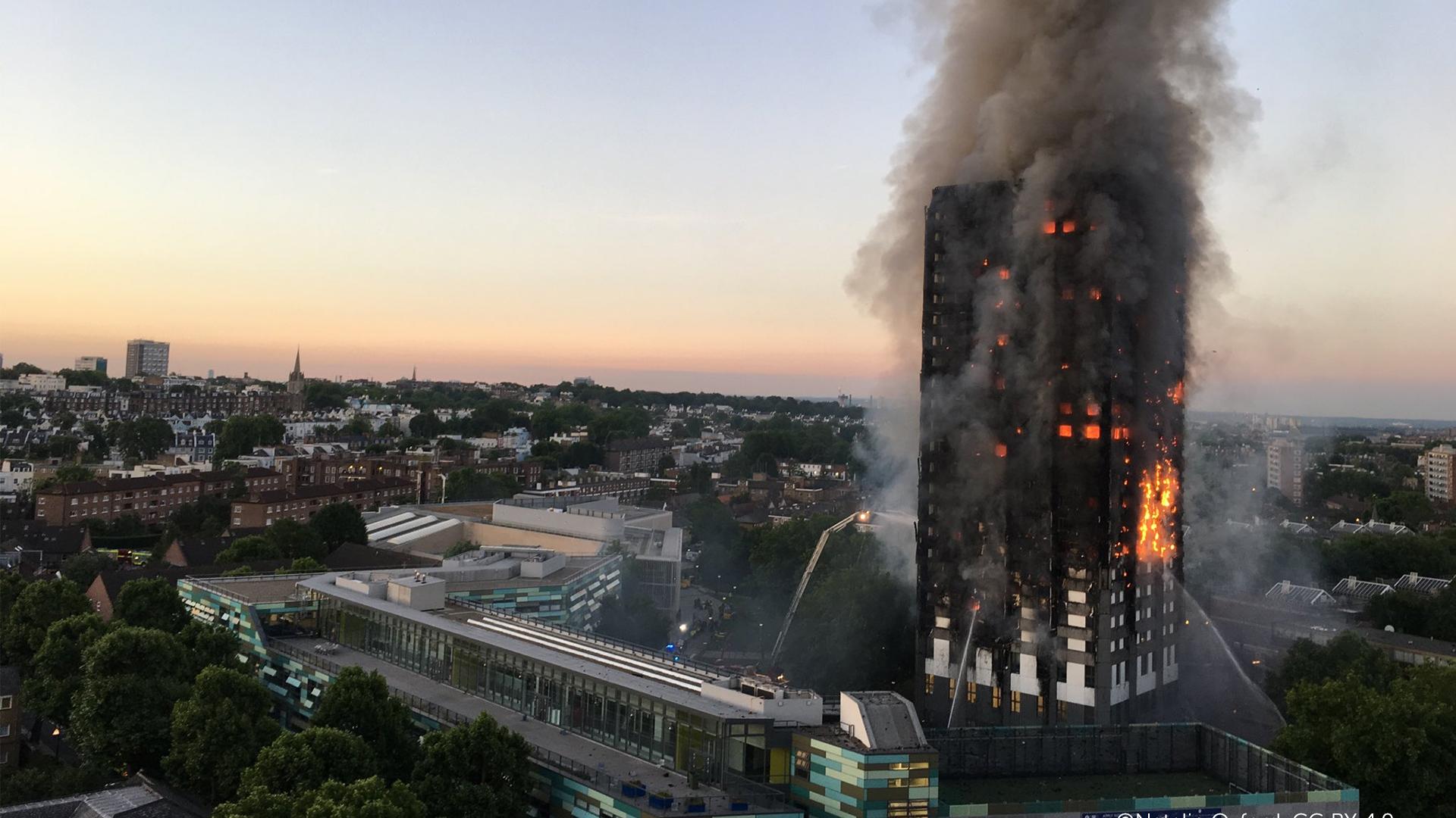 Grenfell Tower after fire event in London