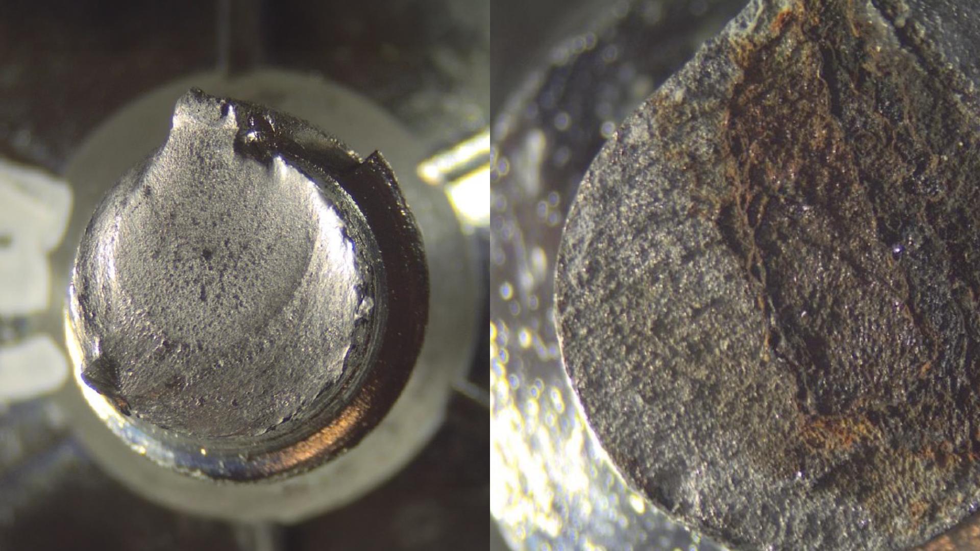Close-up of screw failure in wood-metal connection 