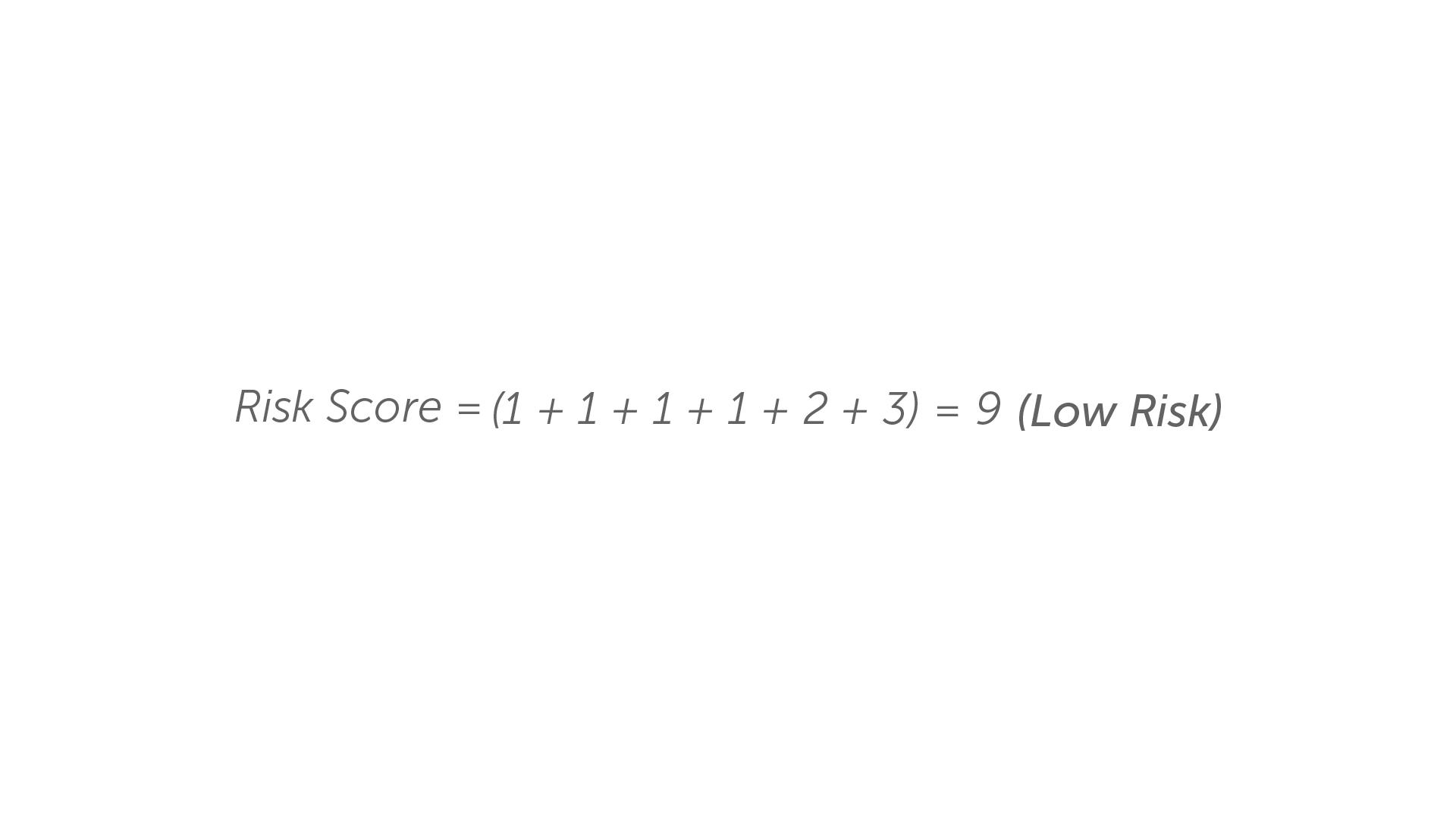 Example Risk Score totalling 9 (Low Risk)