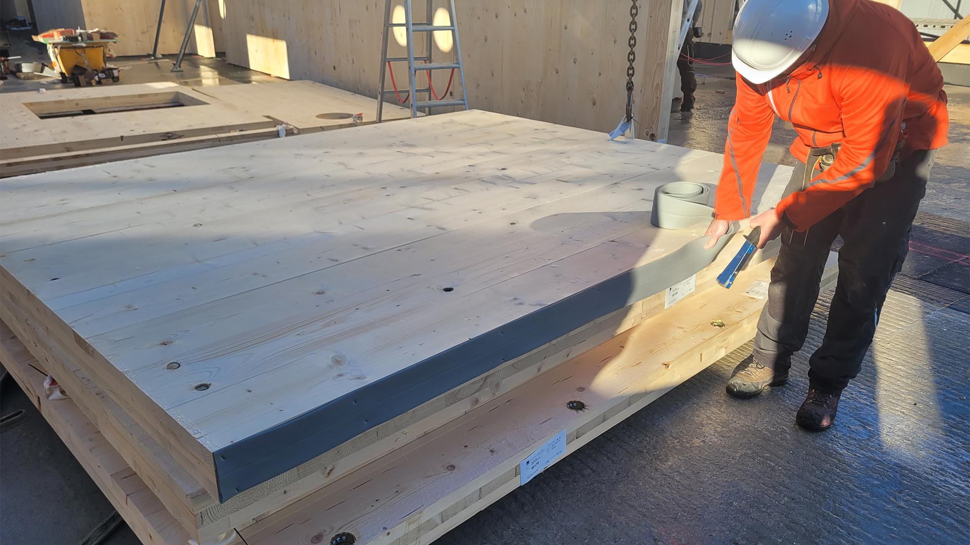 PIANO soundproofing profile installed in a CLT structure for acoustic performance