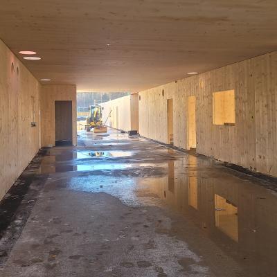 Prefabricated CLT  being assembled on site for a public school building