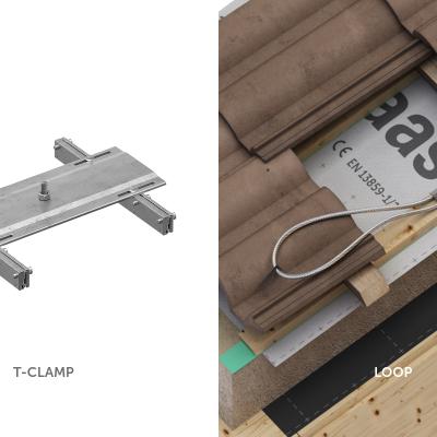 Permanent roof anchorage point installed under tiles for fall protection system and construction site safety 