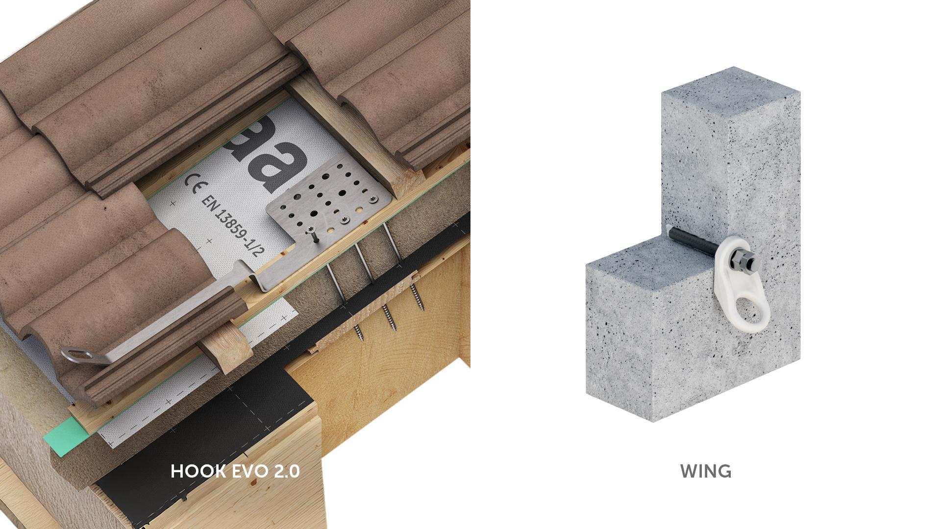 Permanent roof anchorage point integrated in layered roof system for certified fall protection system
