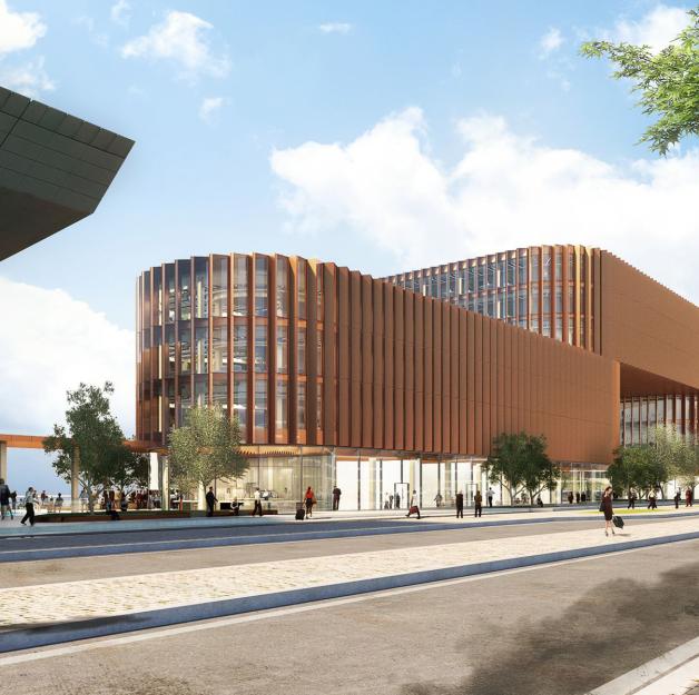 Skypark Business Center Luxembourg rendering showing sustainable timber architecture and mass timber design 