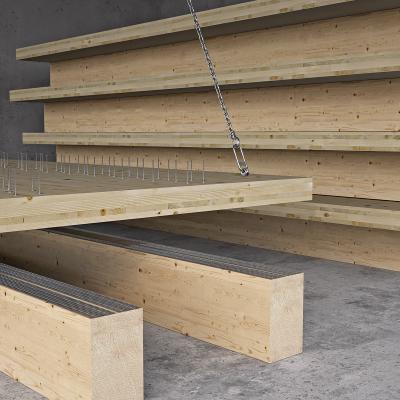 Mass timber beams with SHARP METAL dry connection system during installation 