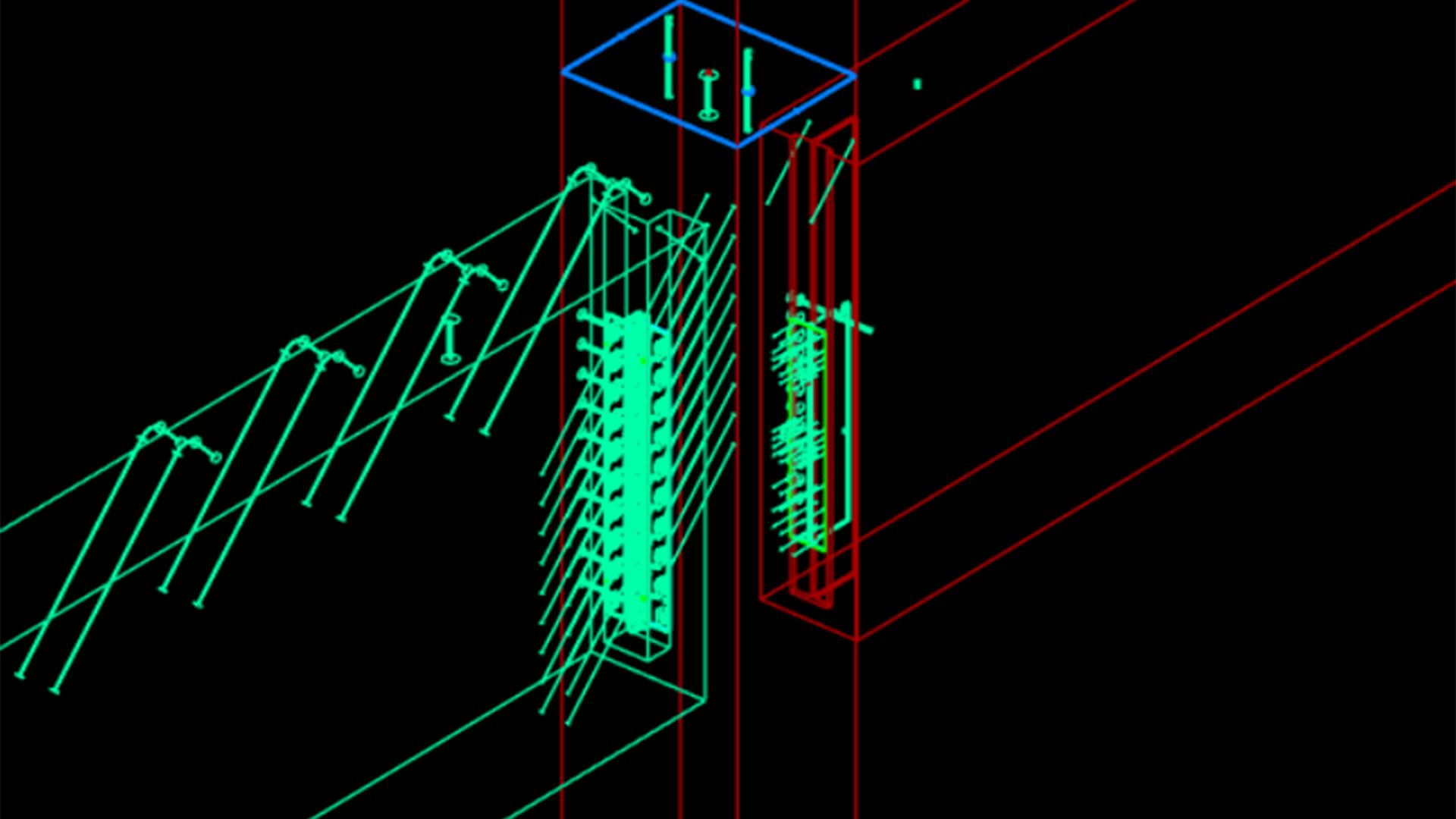 Structural connection detail in post and beam engineered timber system with screws and steel plates for beam to column joint