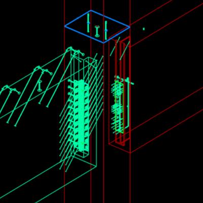 Structural connection detail in post and beam engineered timber system with screws and steel plates for beam to column joint