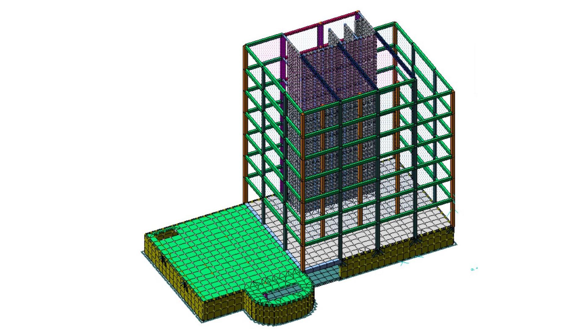BIM model of prefabricated facade retrofit system showing building envelope structure and off-site construction