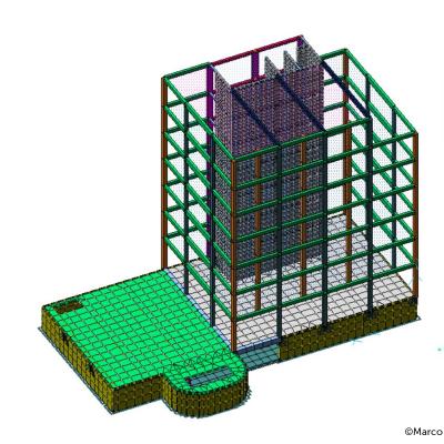 BIM model of prefabricated facade retrofit system showing building envelope structure and off-site construction