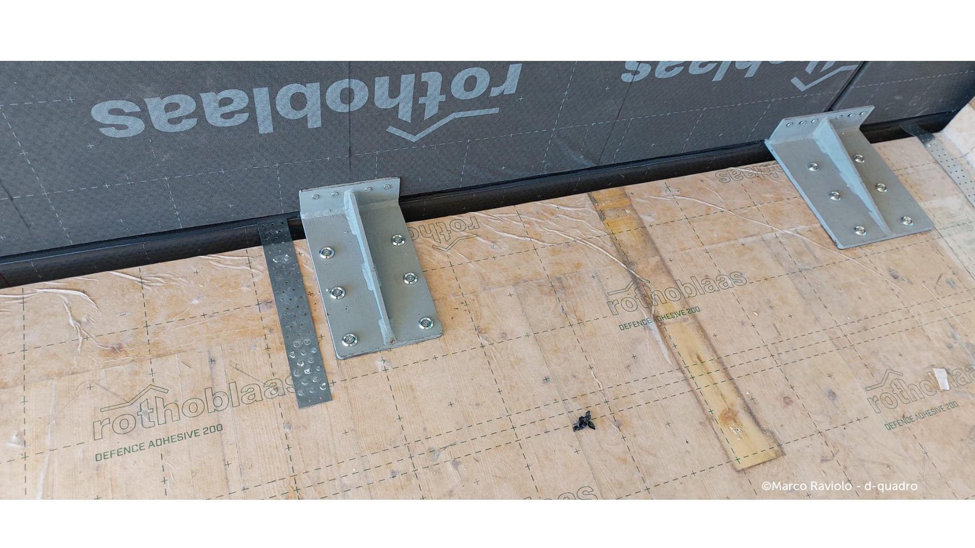 Rothoblaas structural connections and membrane detail in prefabricated timber facade for building retrofit