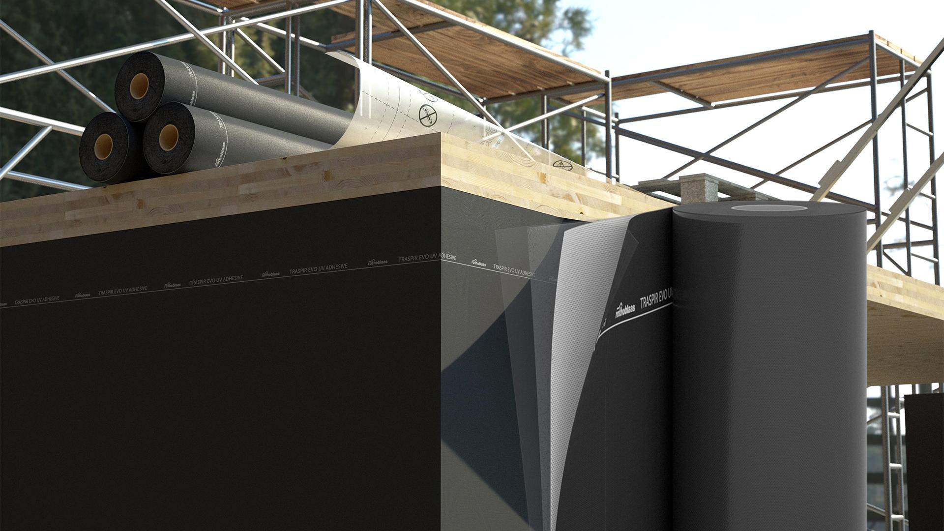 TRASPIR EVO UV ADHESIVE breathable membrane for ventilated façades and building envelope protection 