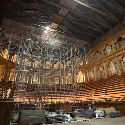  Interior view of Teatro Farnese in the Palazzo della Pilotta, Parma — monumental Baroque proscenium designed by Giovan Battista Aleotti.