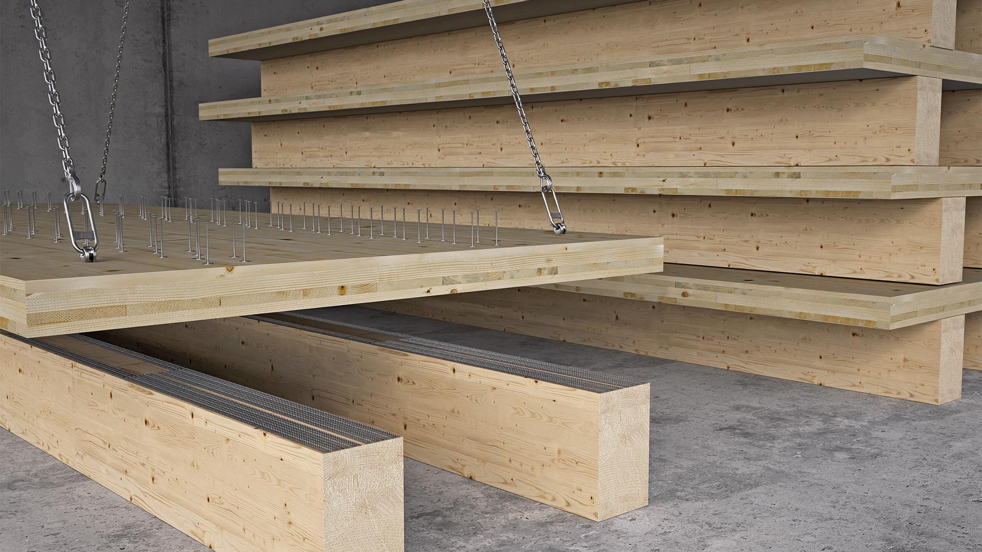 SHARP METAL dry connection system for CLT floor panels, improving diaphragm stiffness and structural continuity in timber buildings 