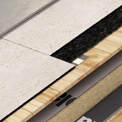 Vapor control membrane installation on a flat timber roof — white fiber-reinforced membrane over mineral wool insulation and CLT structural timber panels, Rothoblaas.
