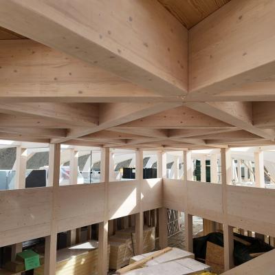 Prefabricated timber structure inside the Arctowski Antarctic Station during construction