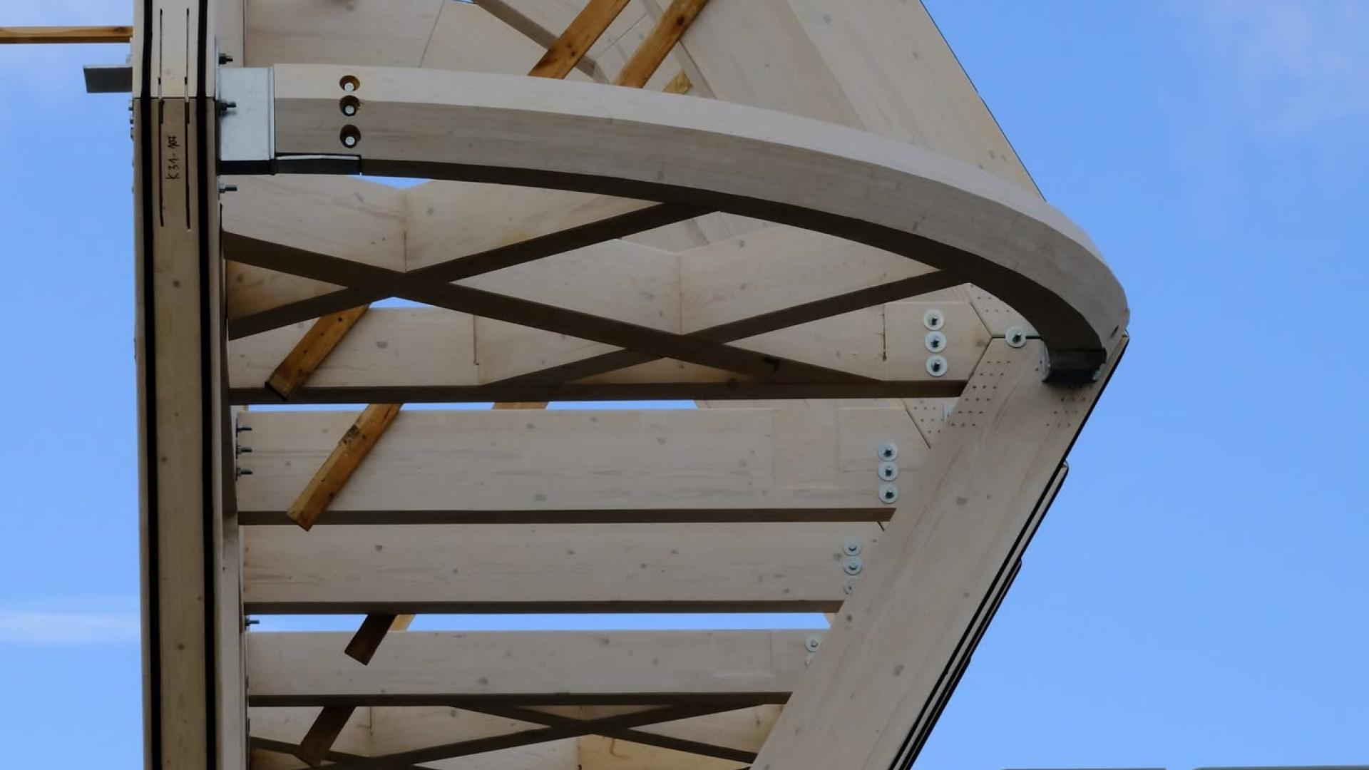 Prefabricated timber structure inside the Arctowski Antarctic Station during construction