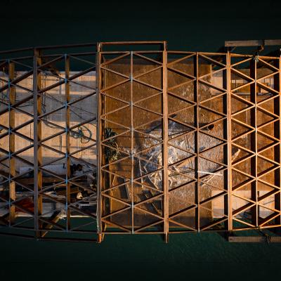 Top view of the Modular Timber Boat and its modular timber structure in Brazil 