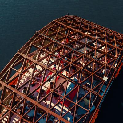 Aerial view of the Modular Timber Boat and its modular timber structure in Brazil 