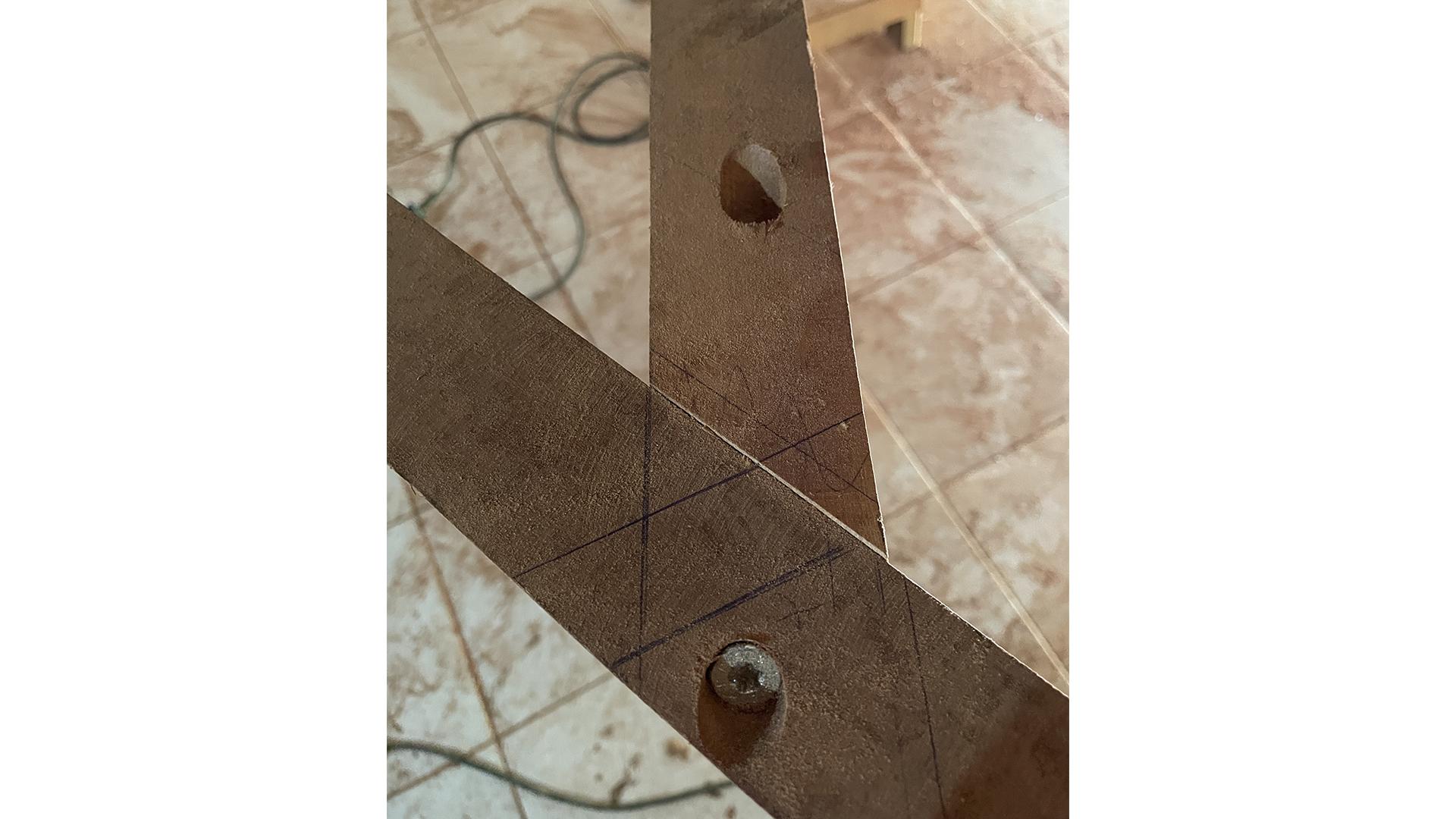 Close-up of a Massaranduba timber connection for the Modular Timber Boat in Brazil 